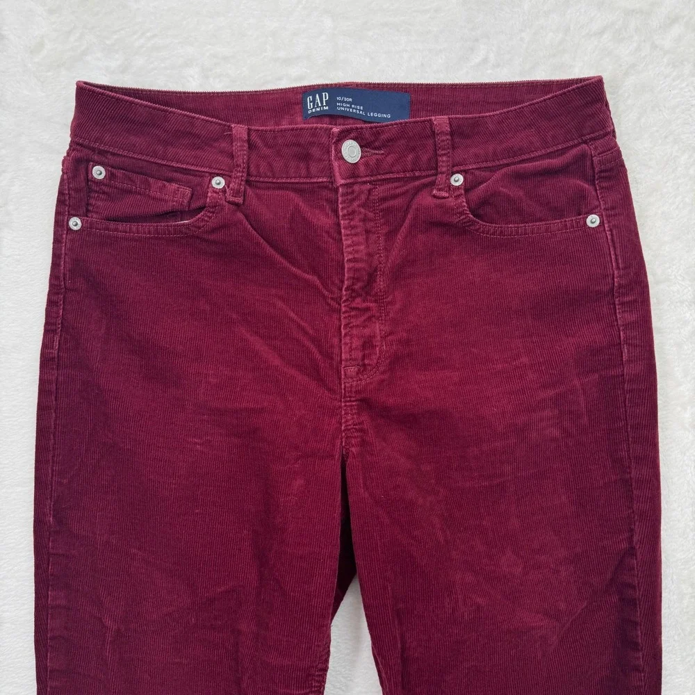 Gap‎ Corduroy Pants Womens 10/30R Burgundy High Rise Universal Legging Slim Fit